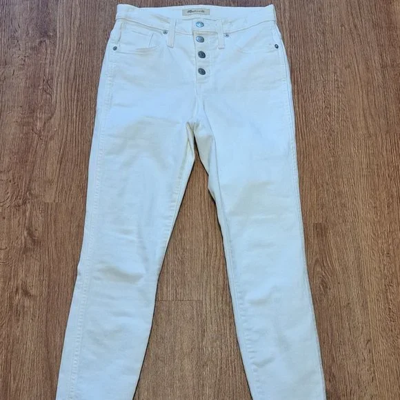 Madewell Distress White Skinny Button Fly Jeans with Raw Hem - Size 25 - Picture 5 of 16